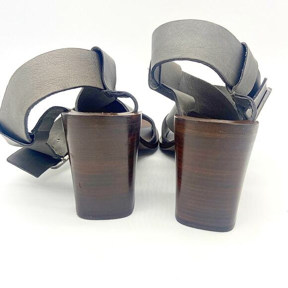 Boemos Italy Block Heel Sandals 39 US E 9 Dark Gray Leather Square Toe - Picture 7 of 11